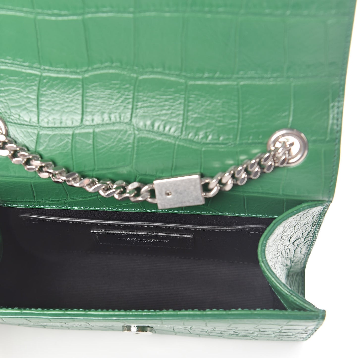 Calfskin Crocodile Embossed Monogram Small Kate Tassel Satchel Green