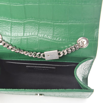 Saint Laurent Calfskin Crocodile Embossed Monogram Small Kate Tassel Satchel Green 5 of 8
