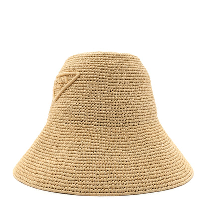 Prada Raffia Triangle Logo Embroidered Womens Bucket Hat M Naturale 1 of 8