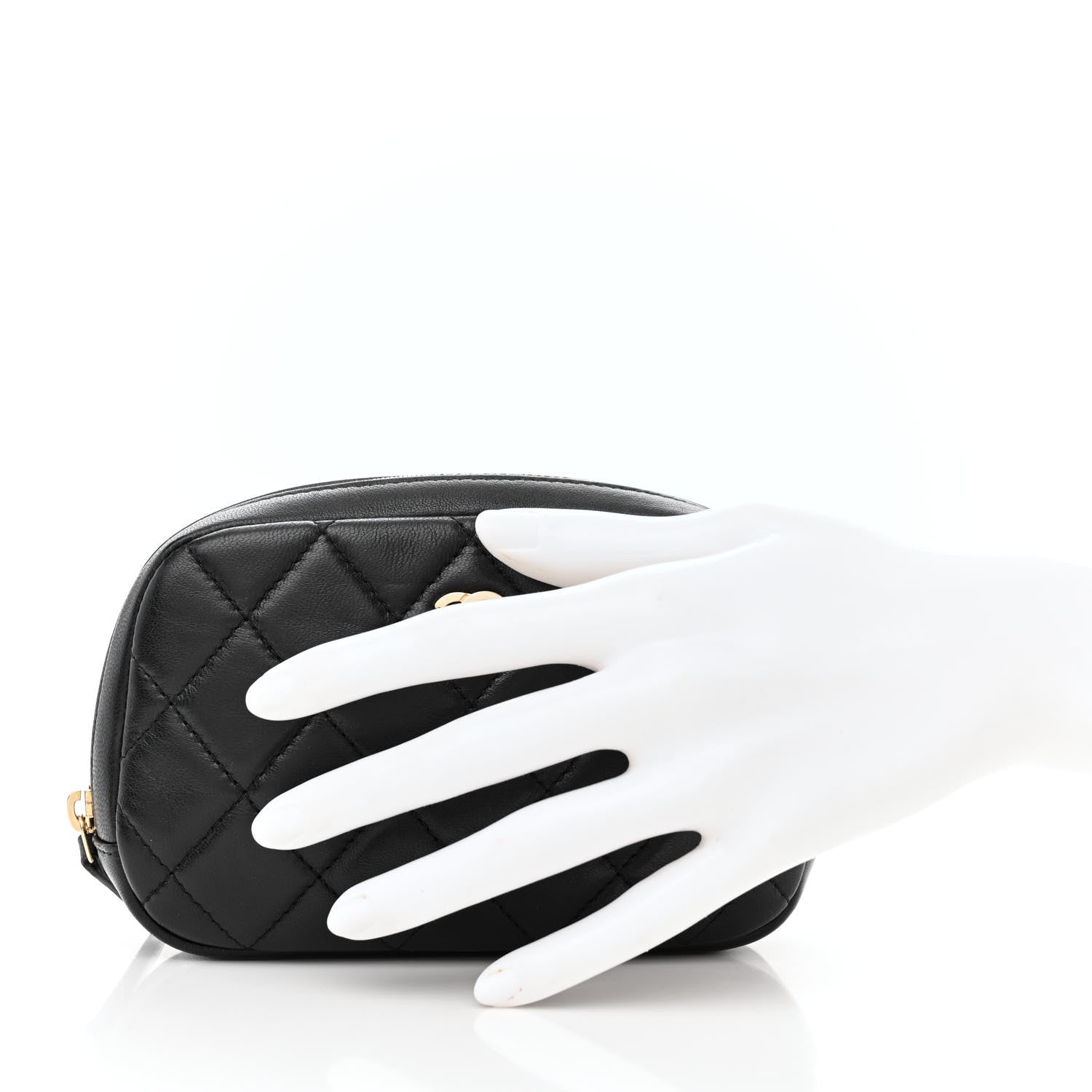 Chanel Lambskin Quilted Small Curvy Pouch Cosmetic Case Black 2 of 7