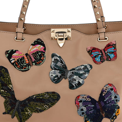 Valentino Garavani Vitello Butterfly Embellished Medium Rockstud Tote Camel Rose Multicolor 8 of 13