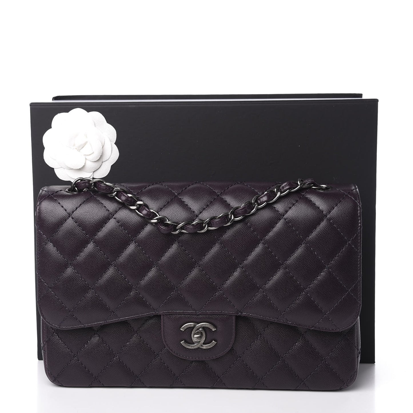 Caviar Quilted Jumbo Double Flap Dark Purple