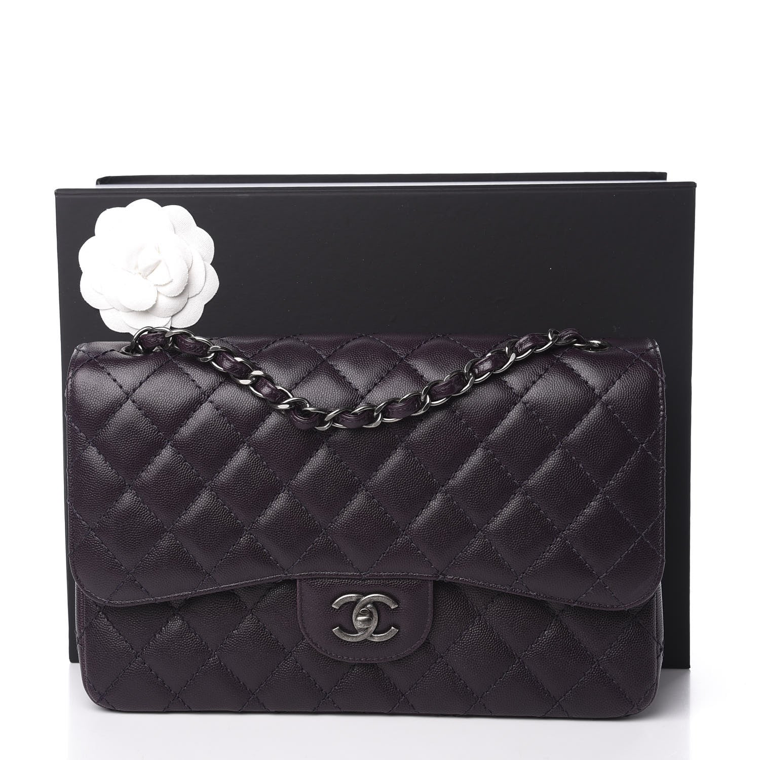 Chanel Caviar Quilted Jumbo Double Flap Dark Purple 10 of 10