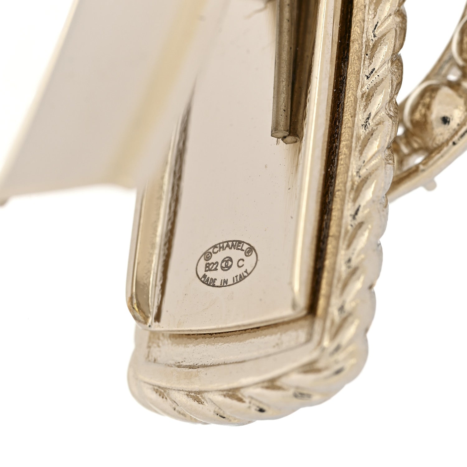 Chanel Metal Crystal Pearl CC Hair Clip Gold Pearly White 3 of 3