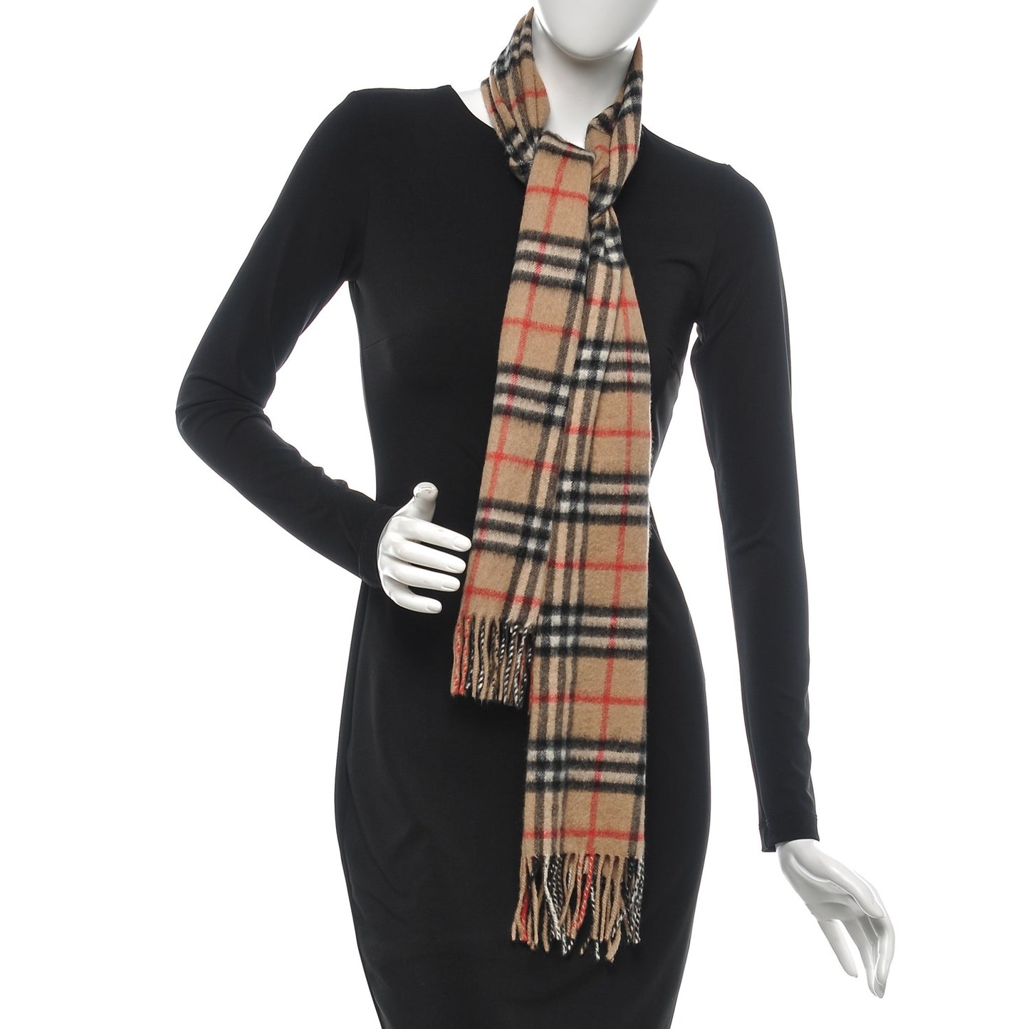 Cashmere House Check Fringe Scarf Camel