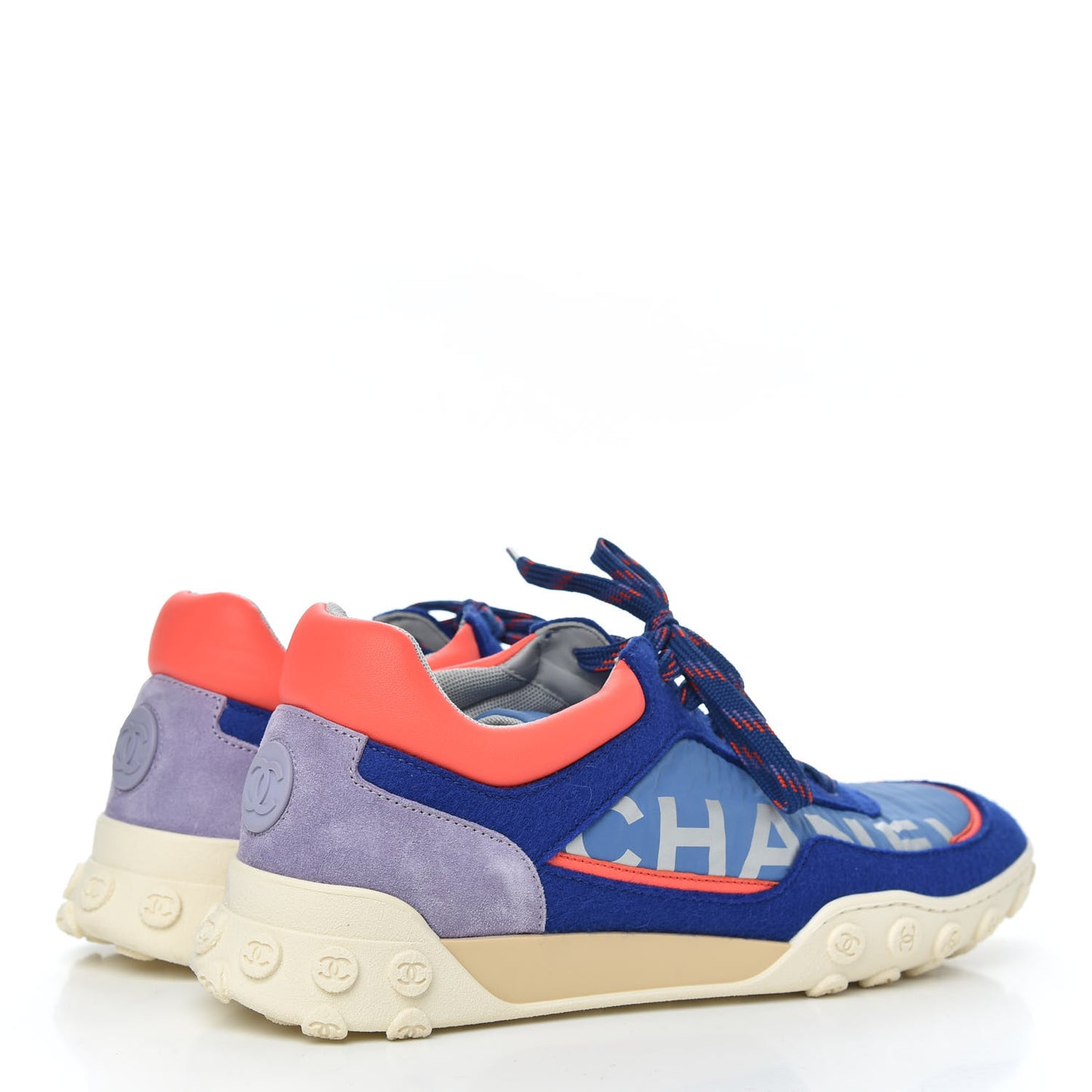 Wool Nylon Lambskin Suede Calfskin Womens Logo Sneakers 40 Blue Coral