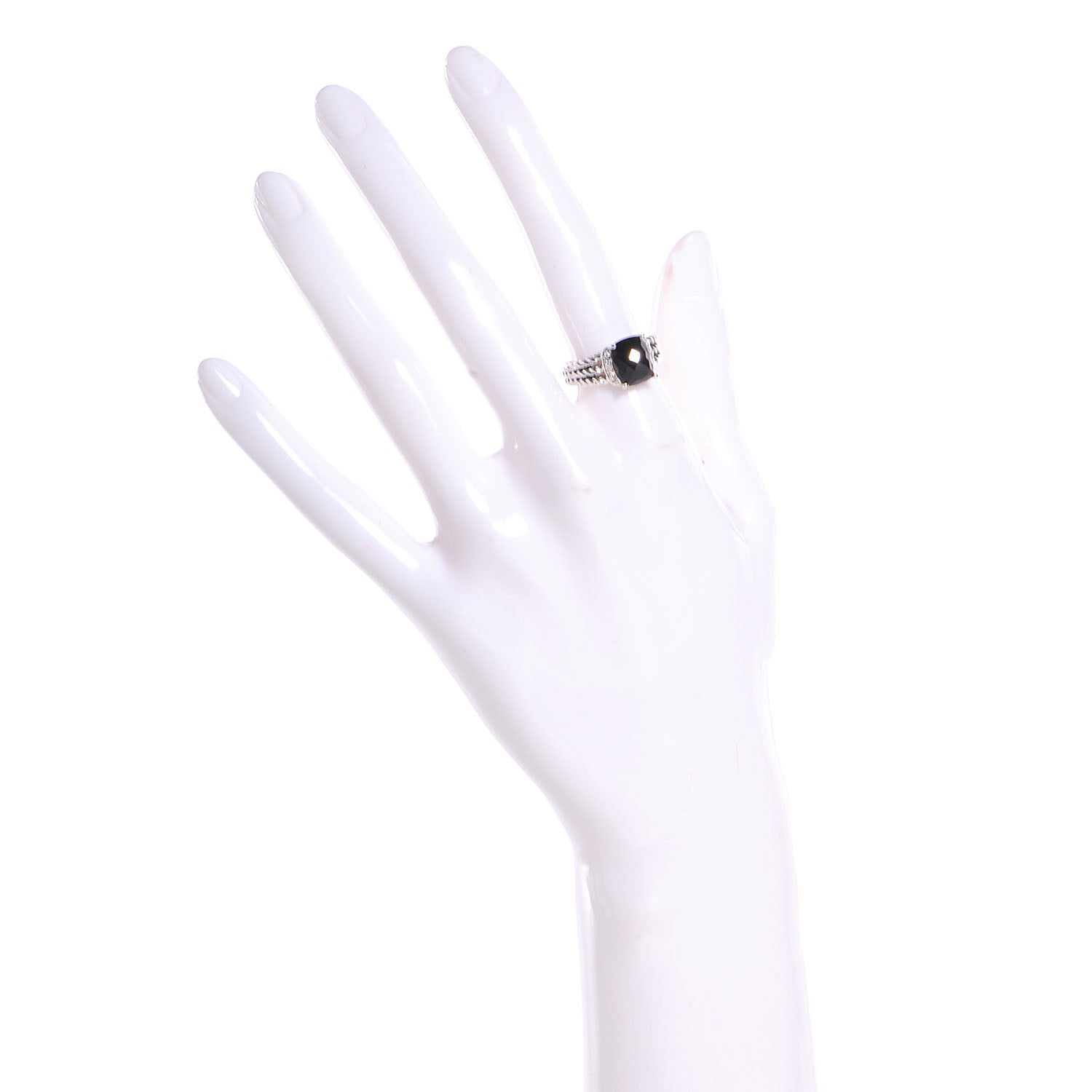 David Yurman Sterling Silver Diamond Black Onyx 10mm Petite Wheaton Ring 54 7 2 of 5