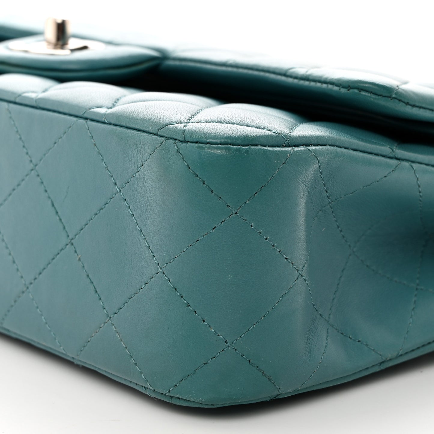Lambskin Quilted Medium Double Flap Light Blue