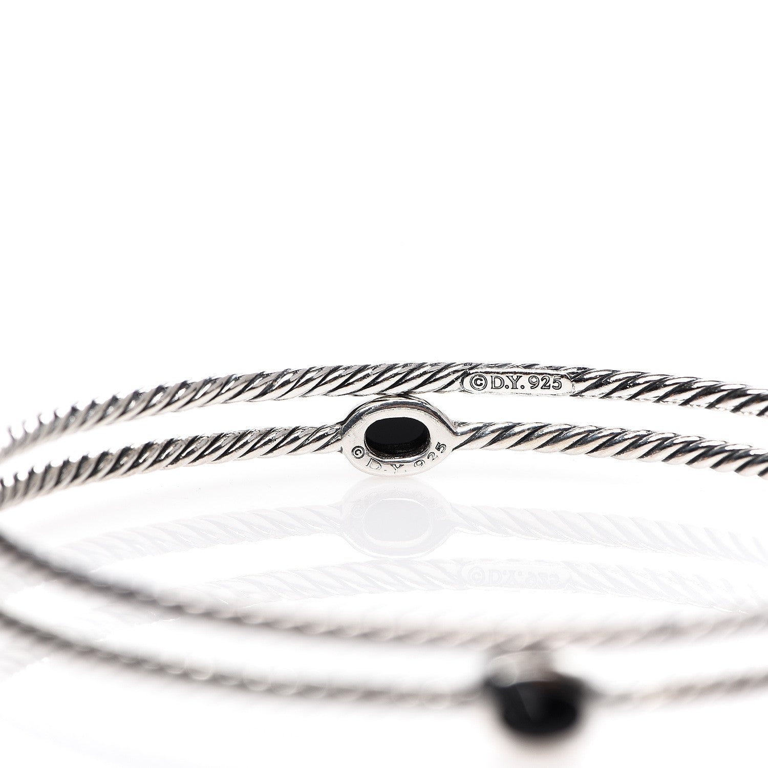 David Yurman Sterling Silver Black Onyx Color Classics Bangle Bracelet Set of 2 3 of 3