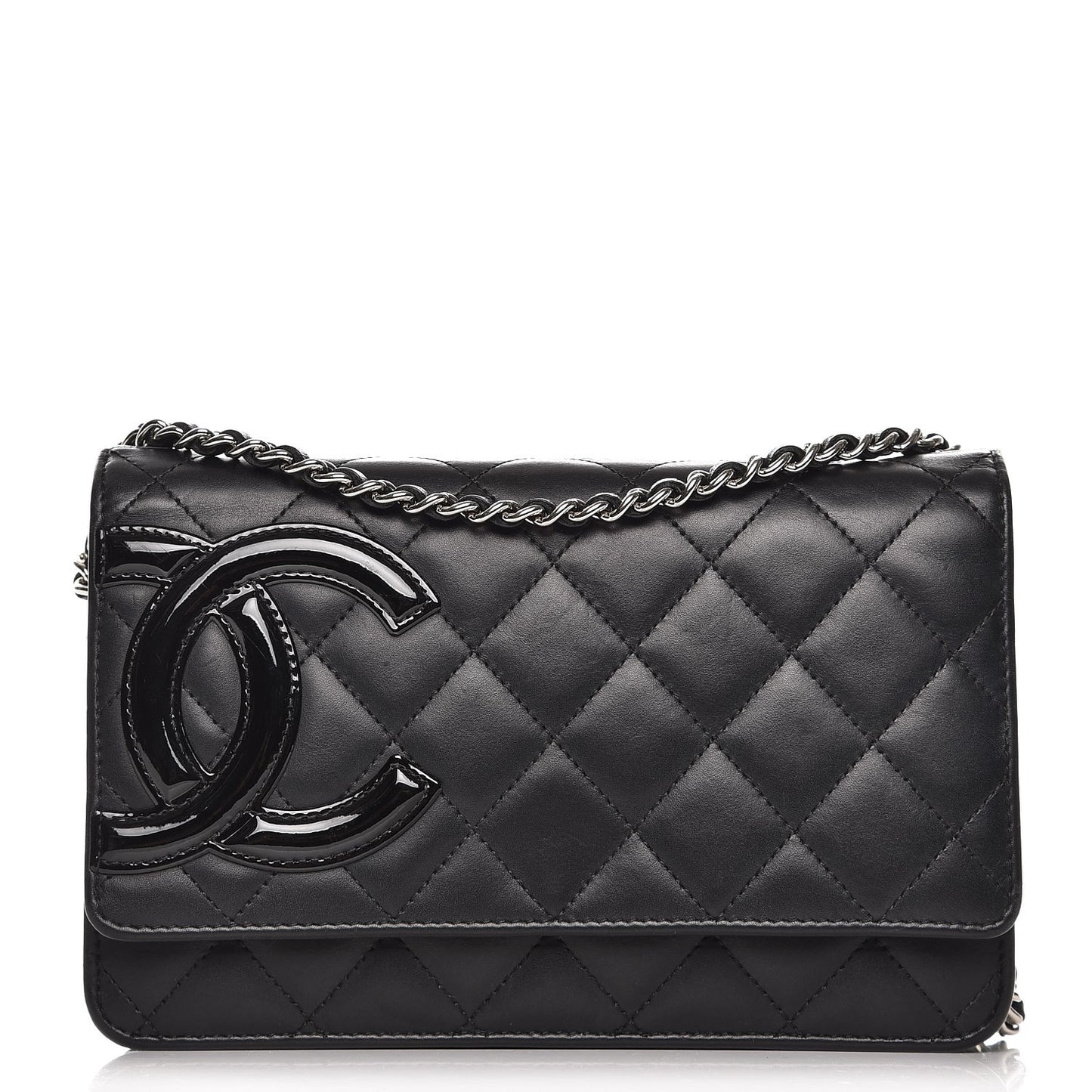 Calfskin Quilted Cambon Wallet On Chain WOC Black