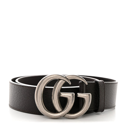 Gucci Textured Dollar Calfskin Nickel Double G 40mm Belt 85 34 Dark Cocoa 1 of 5
