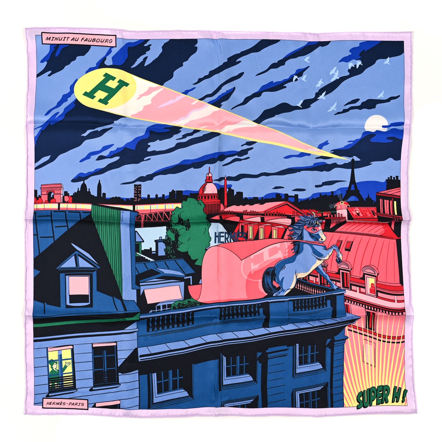 Hermes Silk Minuit Au Faubourg Scarf 70 Parme Bleu Vert 1 of 3