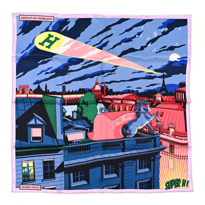 Hermes Silk Minuit Au Faubourg Scarf 70 Parme Bleu Vert 1 of 3