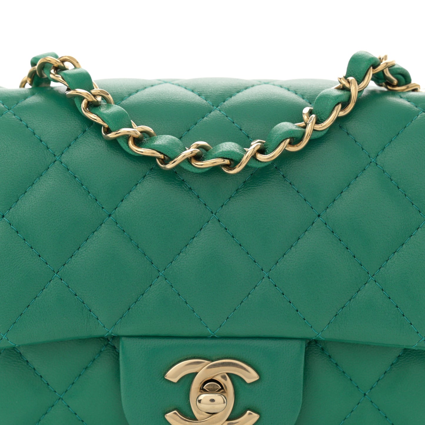Lambskin Quilted Mini Square Flap Green