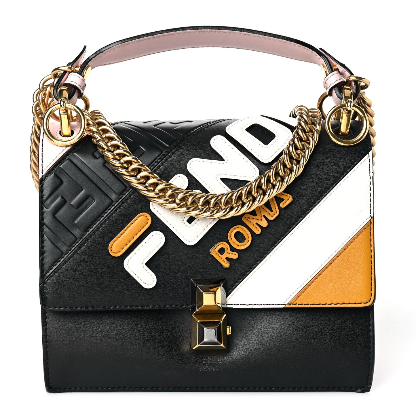 X FILA Vitello Liberty Mania Bi-Color FF 1974 Embossed Small Kan I Shoulder Bag Black Confetto Multicolor