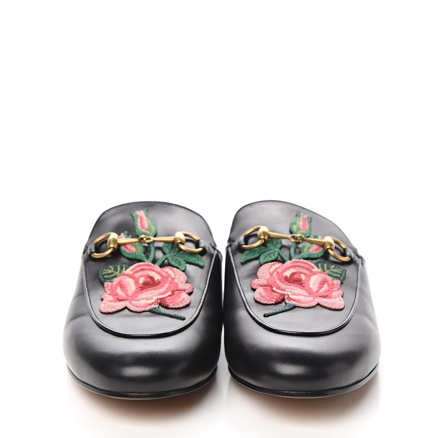 Gucci Calfskin Flower Embroidered Princetown Slippers 40 Black 2 of 9
