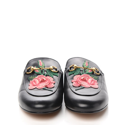 Gucci Calfskin Flower Embroidered Princetown Slippers 40 Black 2 of 9