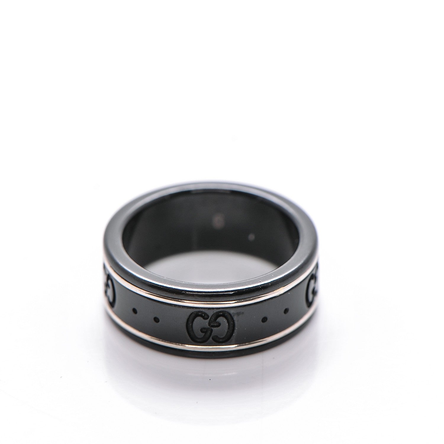 Gucci Black Synthetic Corundum 18K White Gold Icon Thin Band Ring 4.75 3 of 5