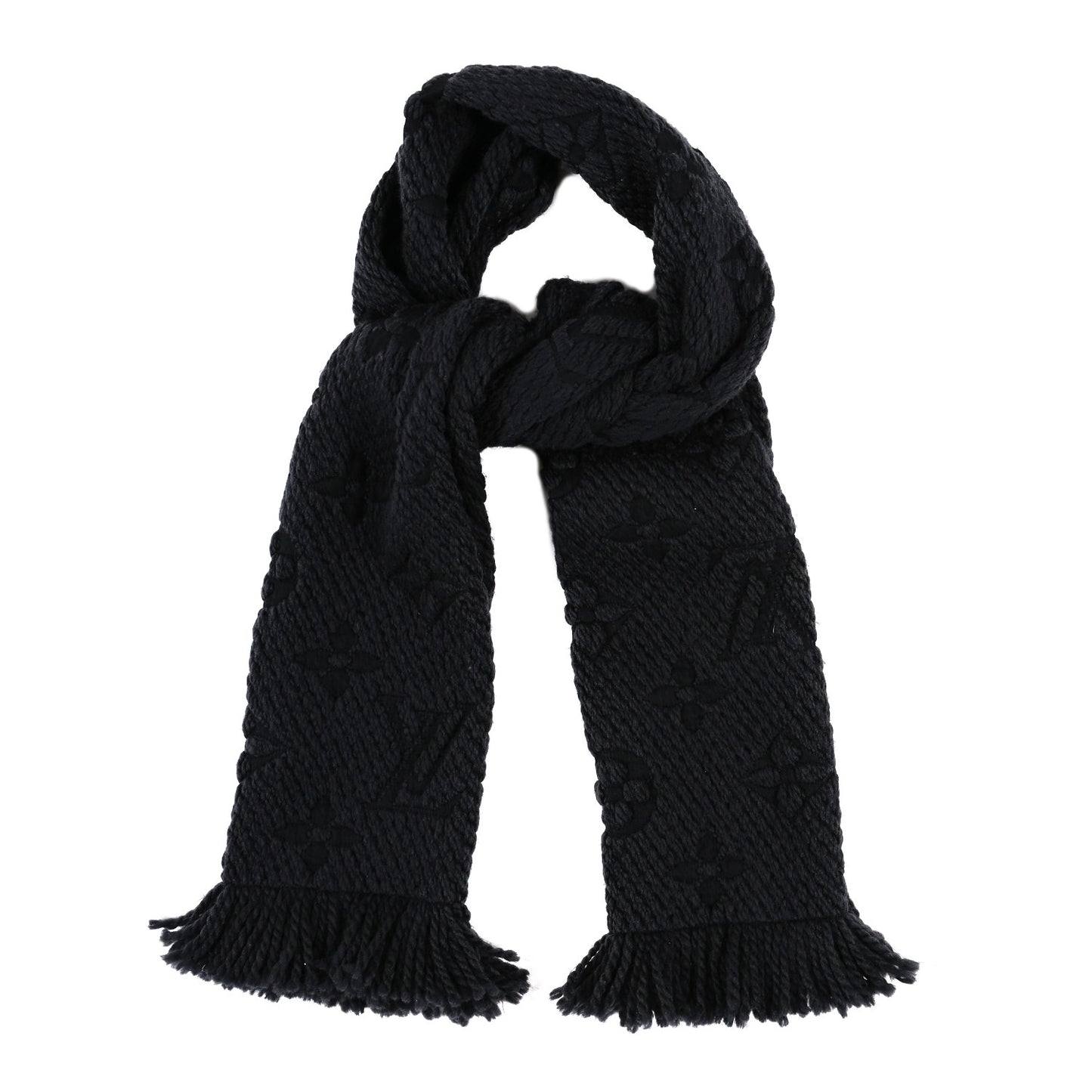 Wool Silk Logomania Scarf Black