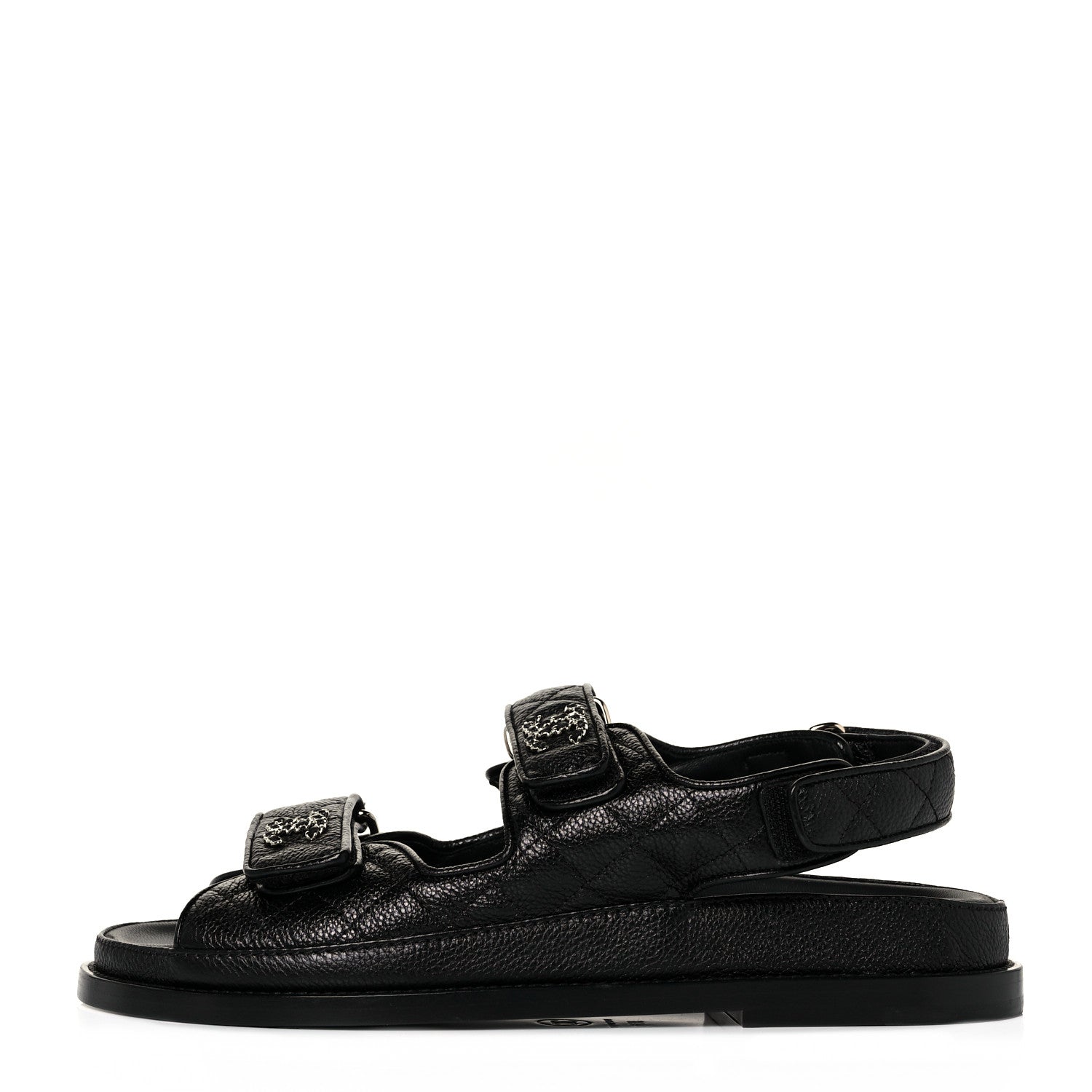 Chanel Grained Calfskin Velcro Dad Sandals 36.5 Black 1 of 9
