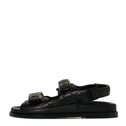 Chanel Grained Calfskin Velcro Dad Sandals 36.5 Black 1 of 9