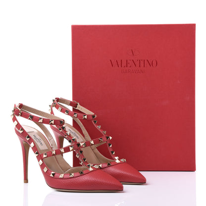 Valentino Garavani Pebbled Calfskin Rockstud Ankle Strap 100mm Pumps 38 Rock Pink 9 of 10