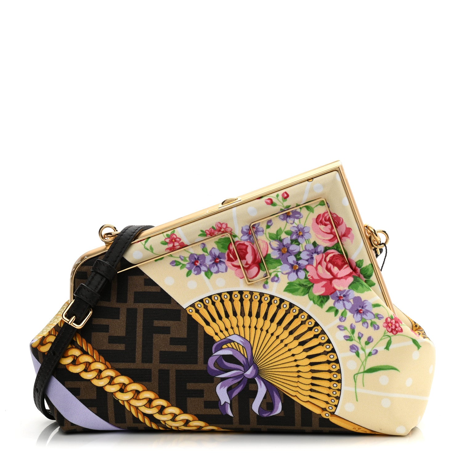 Fendi X VERSACE Silk Fendace FF Fans Small Fendi First Tobacco Moro Black Multicolor 1 of 8