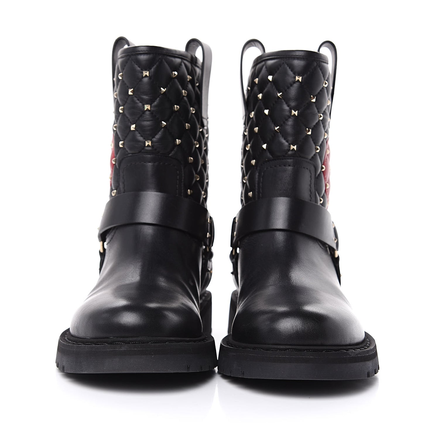 Calfskin Nappa Heart Rockstud Spike Biker Boots 38 Black