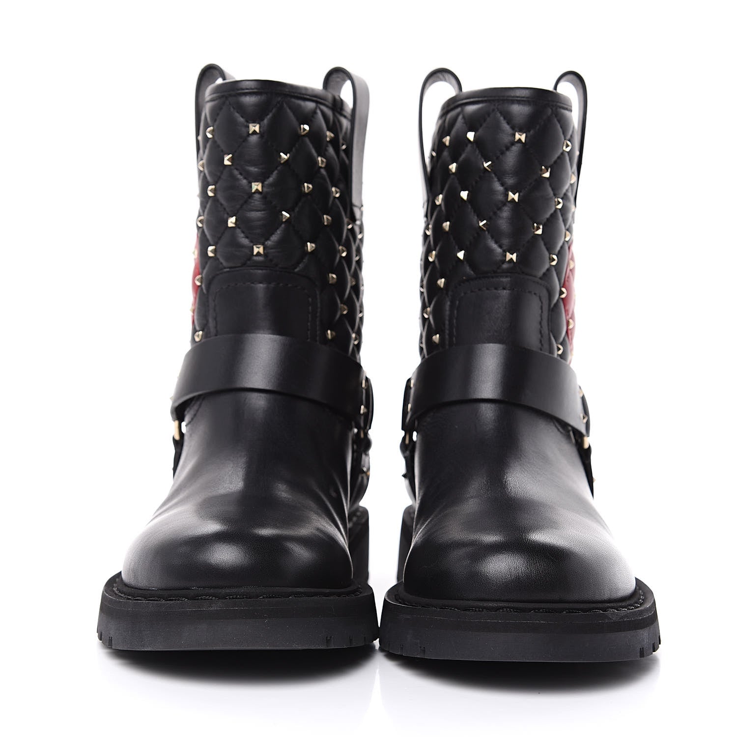 Valentino Garavani Calfskin Nappa Heart Rockstud Spike Biker Boots 38 Black 2 of 9