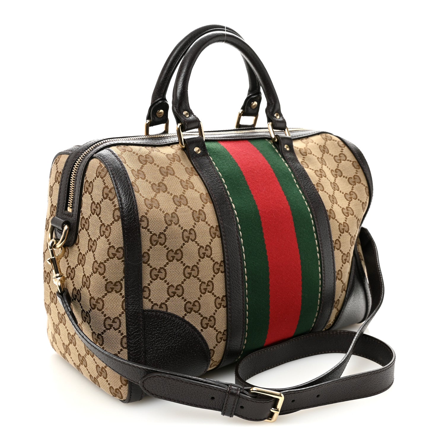 Gucci Monogram Vintage Web Medium Webby Bee Boston Dark Brown 3 of 11