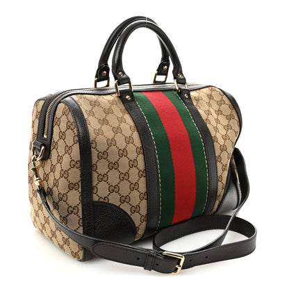 Gucci Monogram Vintage Web Medium Webby Bee Boston Dark Brown 3 of 11