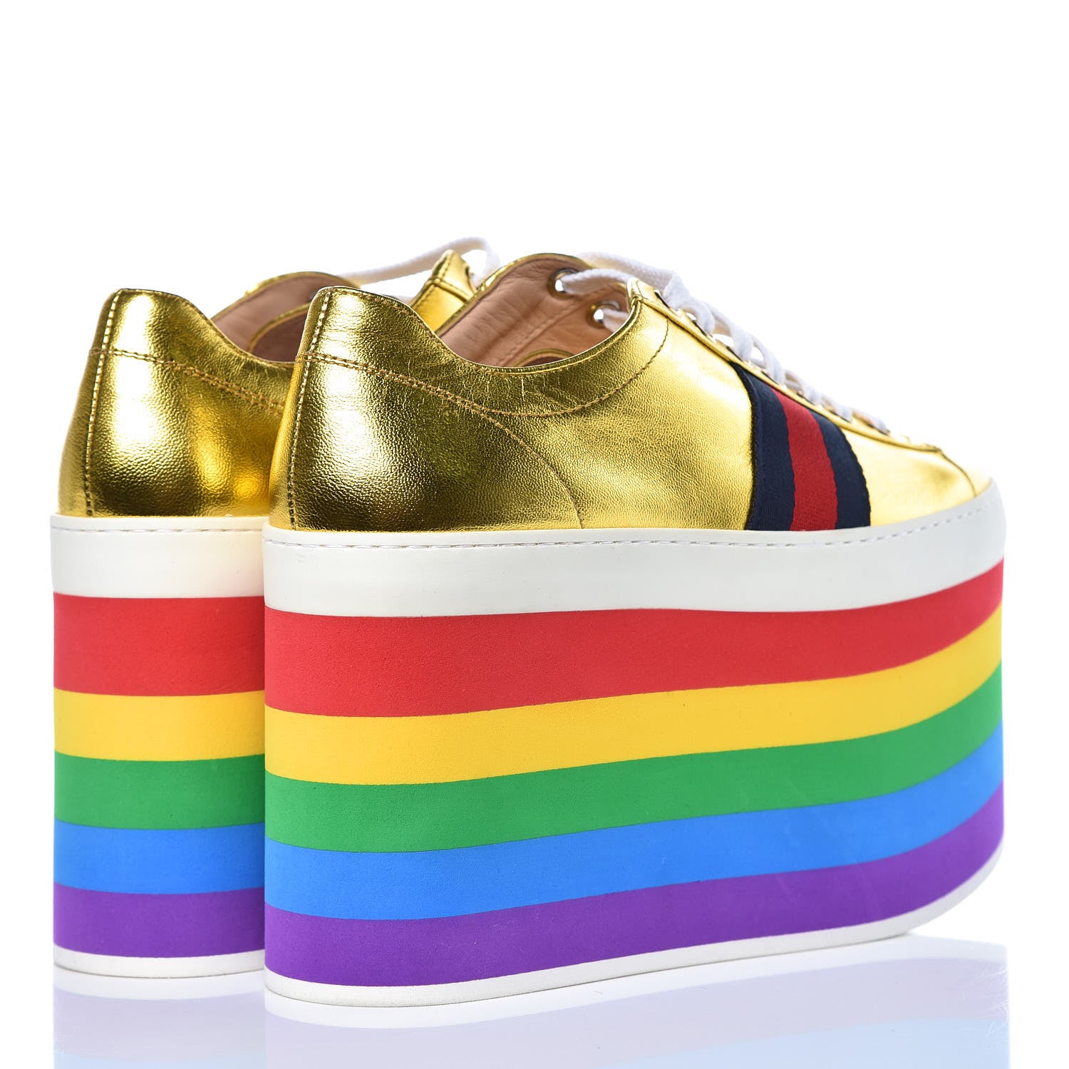 Gucci Metallic Nappa Peggy Platform Sneakers 36.5 Oro Vecchio 4 of 10