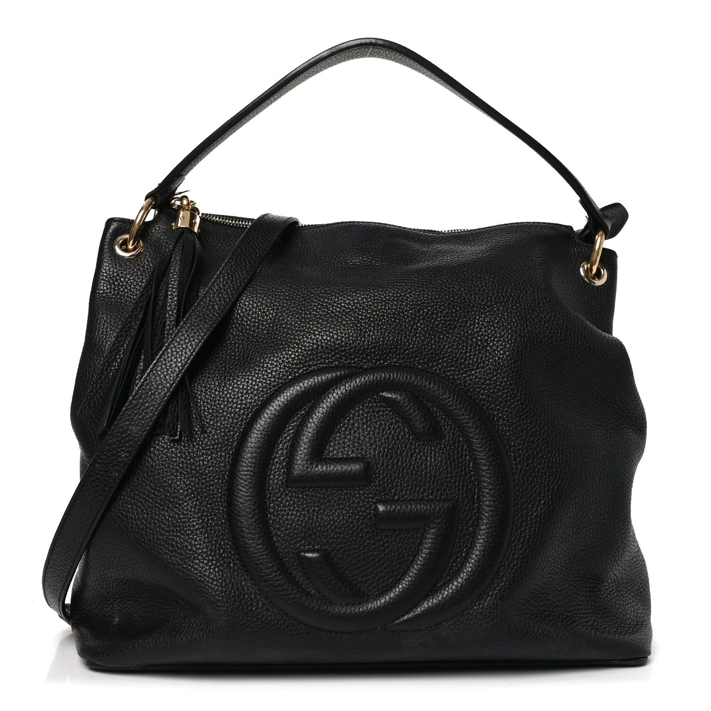 Pebbled Calfskin Large Soho Hobo Black