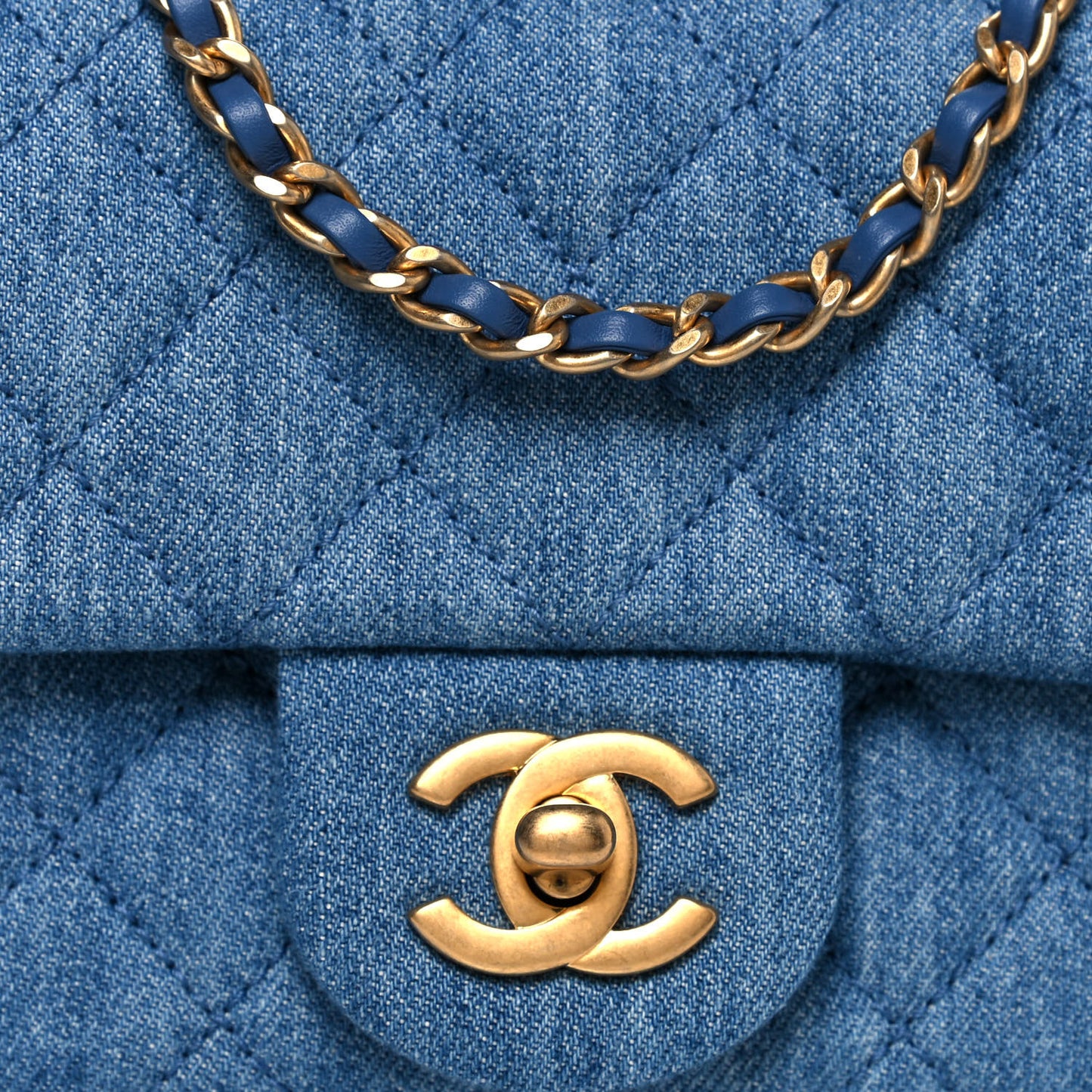Denim Quilted Mini Pearl Crush Flap Blue