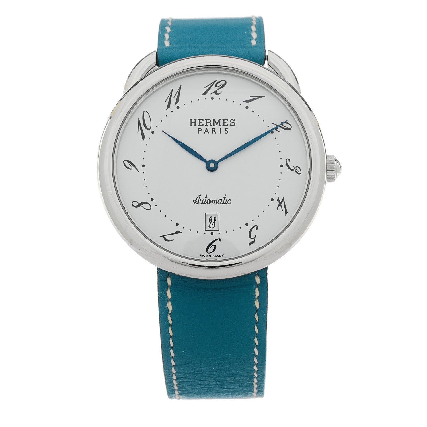 Hermes Stainless Steel Swift 41mm Arceau Automatic Watch Blue Jean