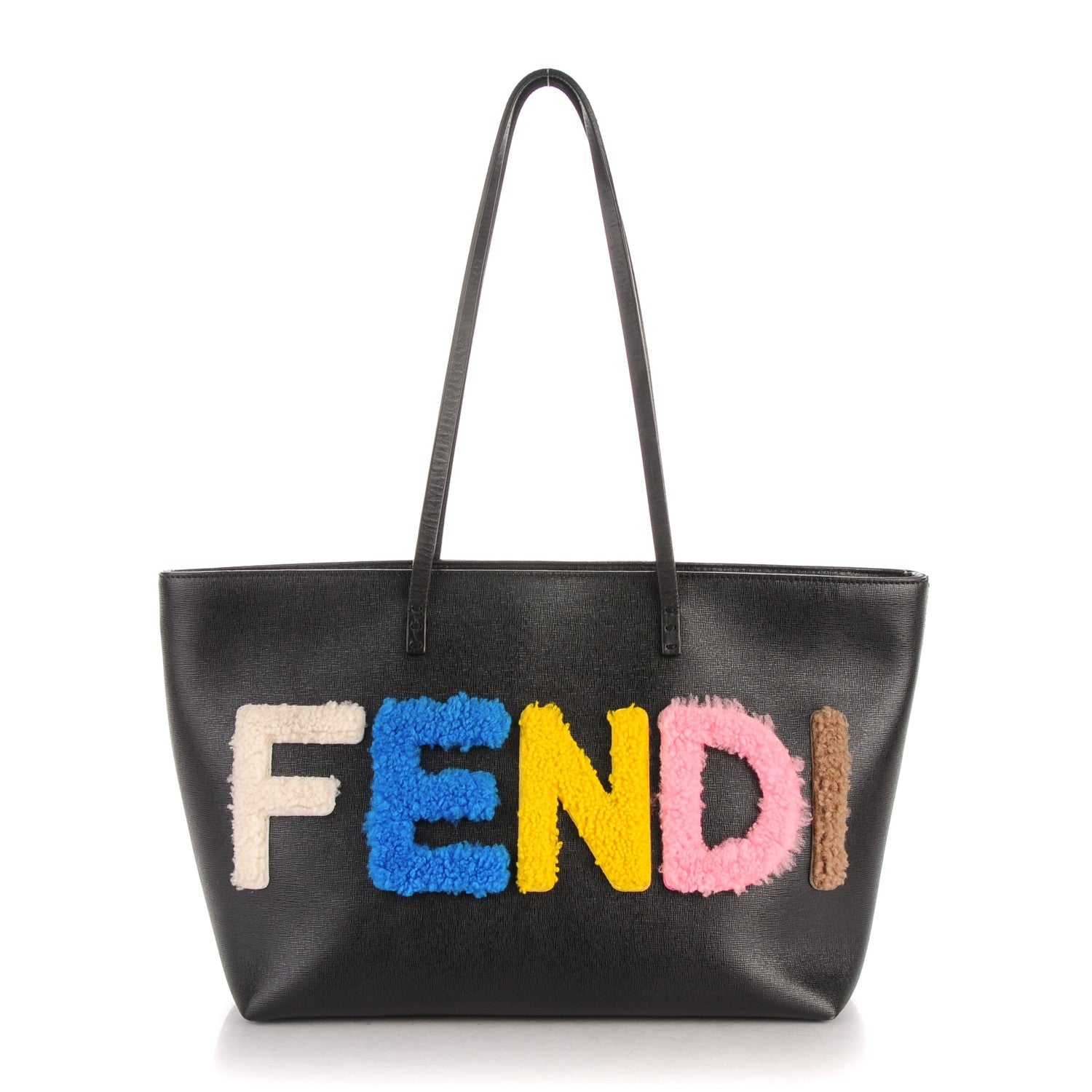 Fendi Vitello Elite Shearling Block Letter Small Roll Tote Black 1 of 7