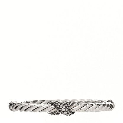 David Yurman Sterling Silver Diamond 6mm X Cable Pave Bangle Bracelet 1 of 4