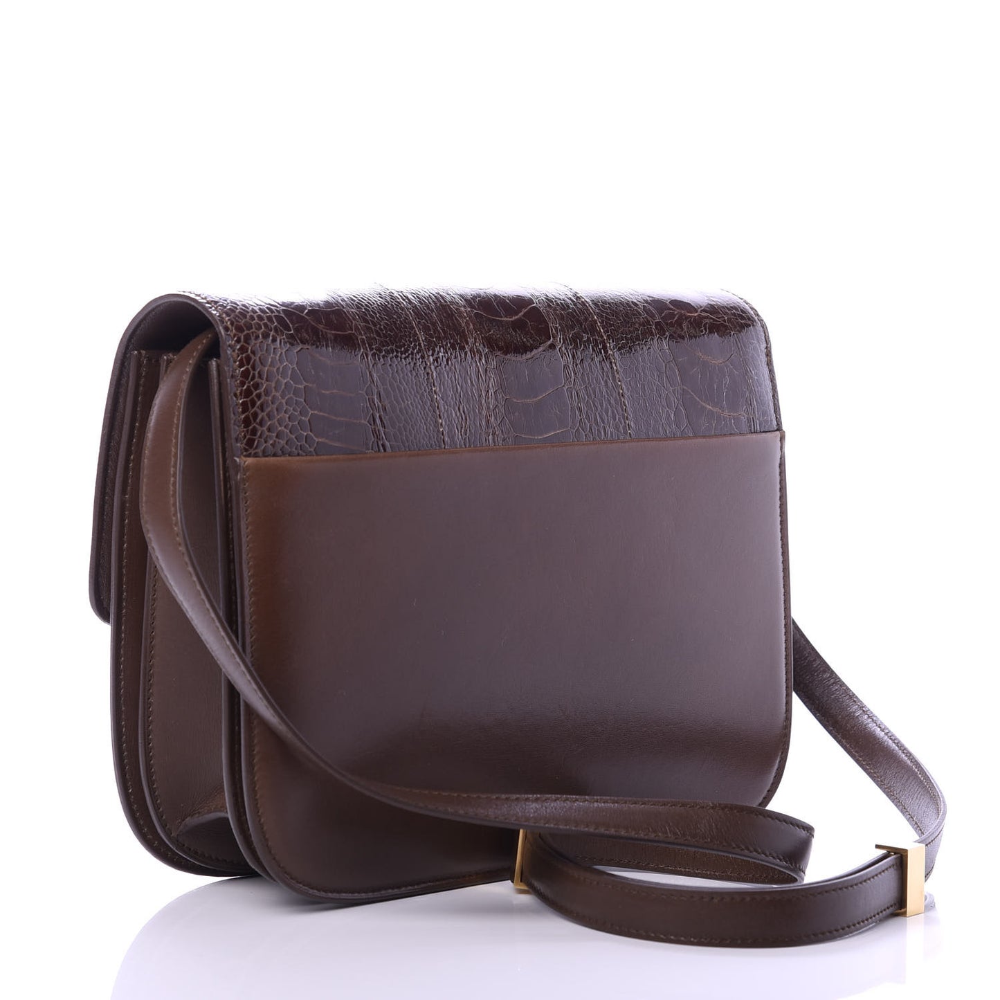 Ostrich Leg Medium Classic Box Flap Bag Dark Brown