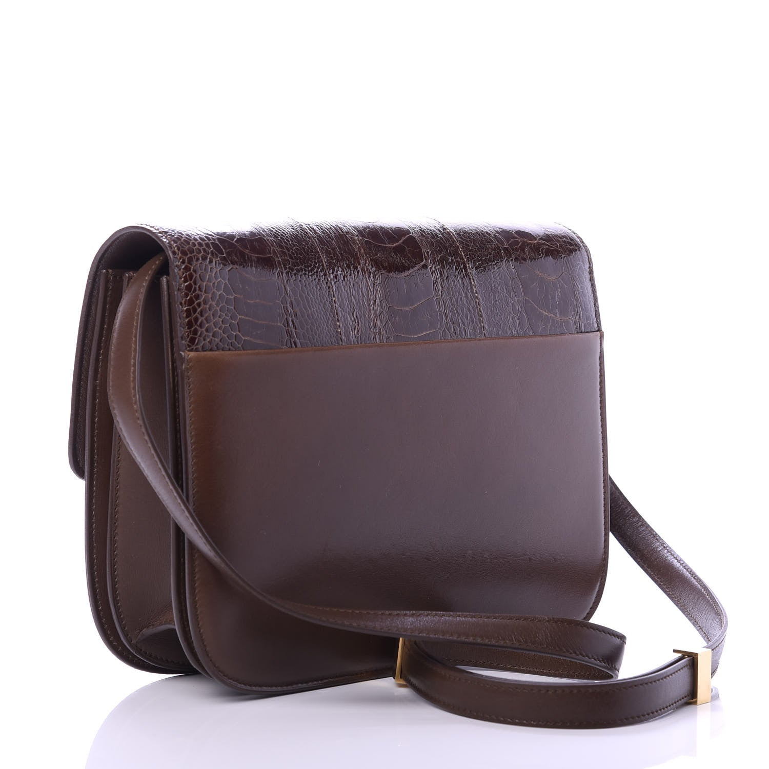Celine Ostrich Leg Medium Classic Box Flap Bag Dark Brown 3 of 12