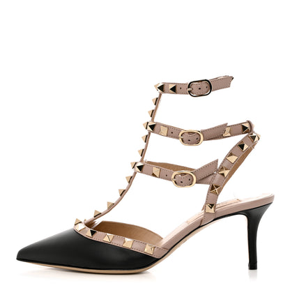 Valentino Garavani Calfskin Nappa Rockstud Ankle Strap 65mm Pumps 36 Black Poudre 1 of 9