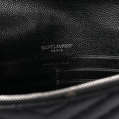 Saint Laurent Grain De Poudre Matelasse Chevron Monogram Envelope Chain Wallet Black 6 of 9