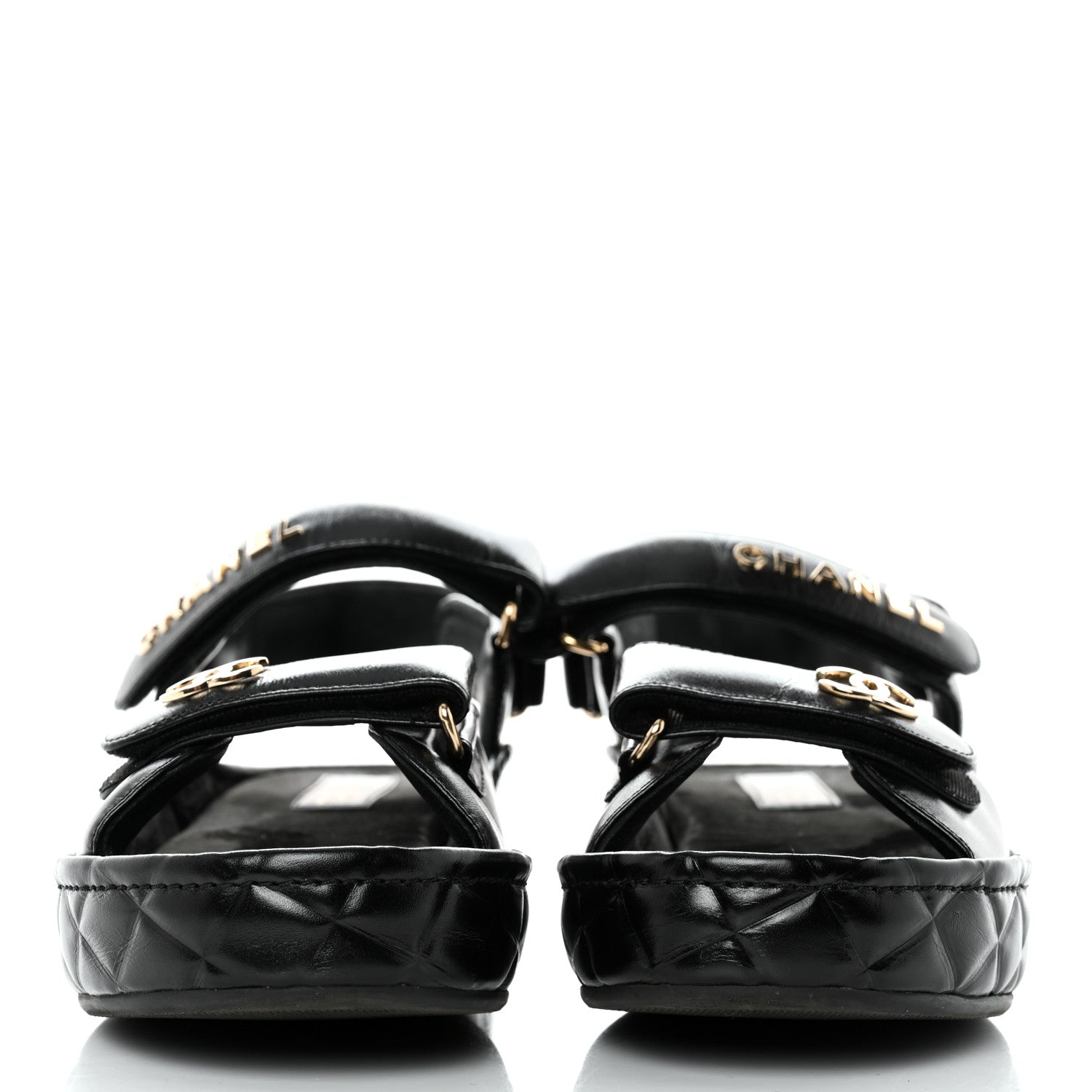 Chanel Shiny Calfskin Logo Platform Sandals 40 Black 2 of 8