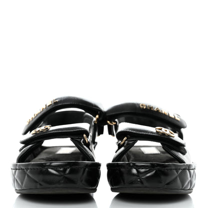 Chanel Shiny Calfskin Logo Platform Sandals 40 Black 2 of 8