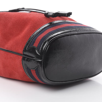 Gucci Suede Patent Web Small Ophidia Bucket Bag Hibiscus Red Black 5 of 8