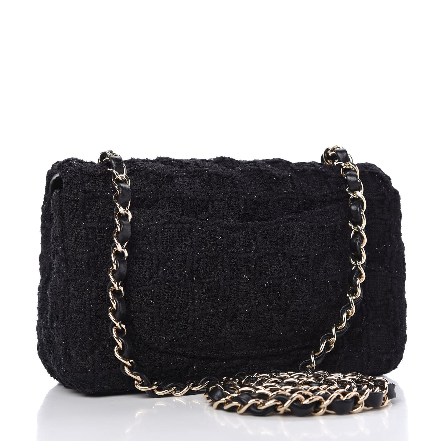 Tweed Quilted Mini Rectangular Flap Black