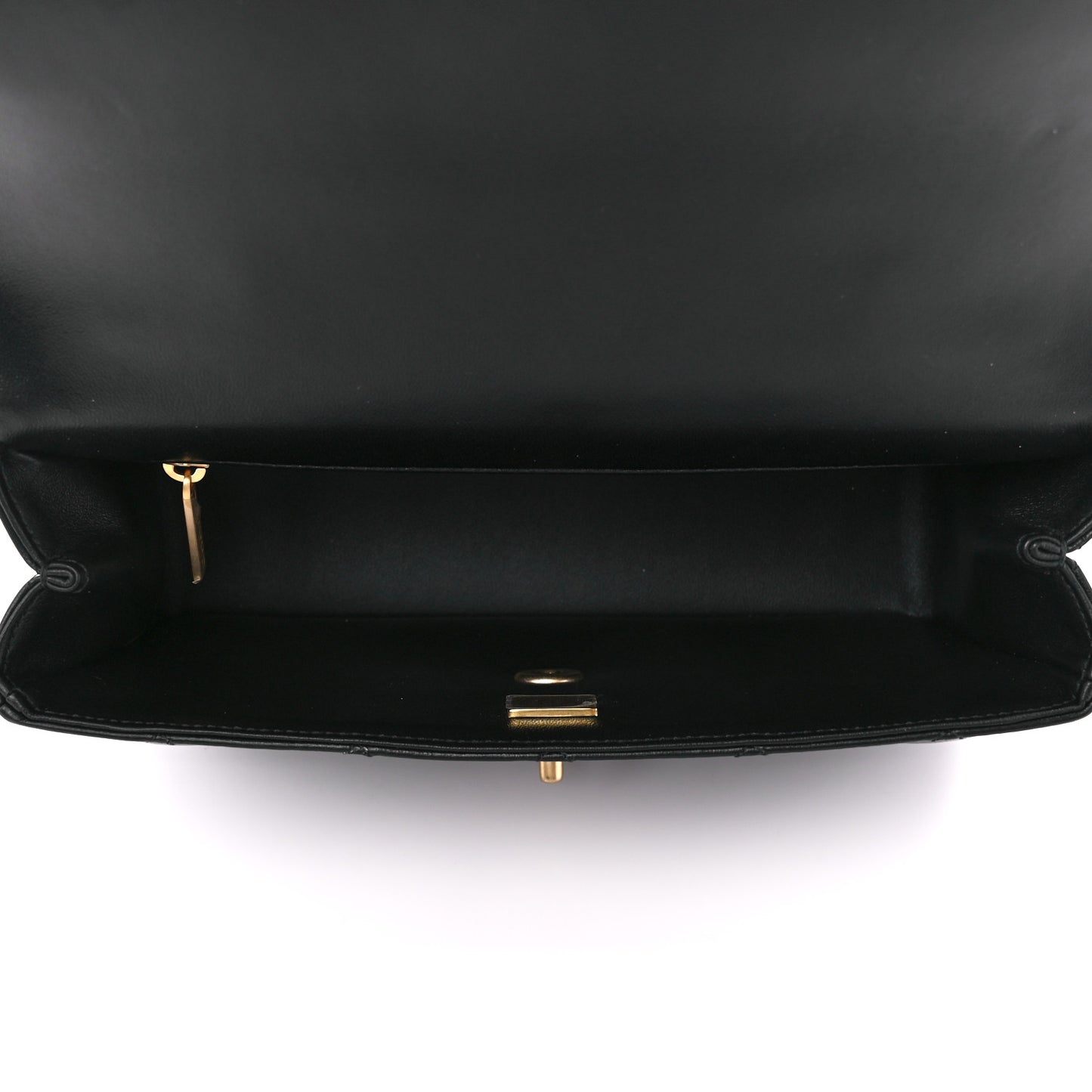 Lambskin Metal Quilted Twist Top Handle Flap With Chain Black