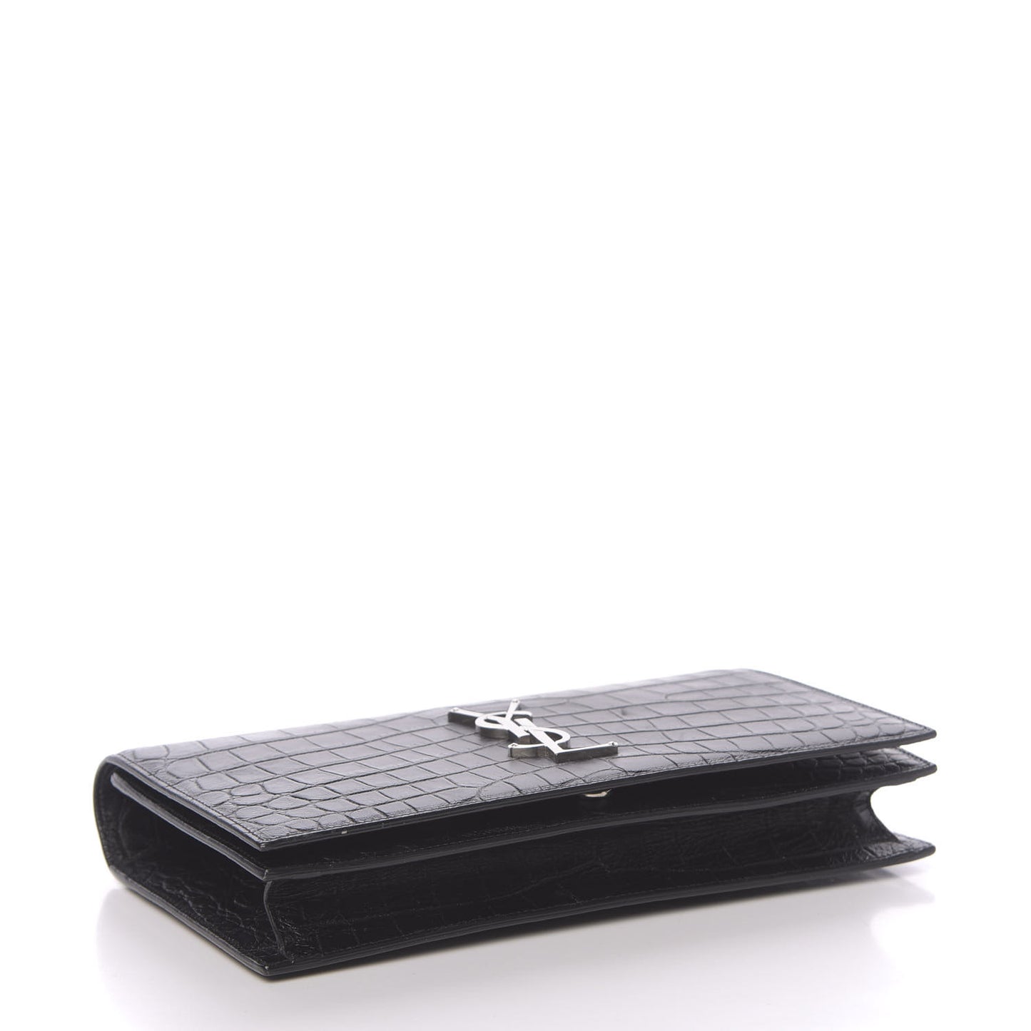 Calfskin Crocodile Embossed Classic Kate Monogram Clutch Black