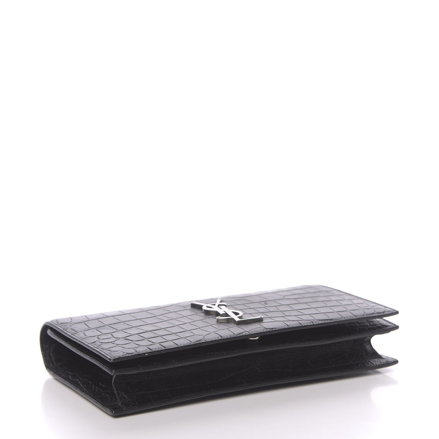Saint Laurent Calfskin Crocodile Embossed Classic Kate Monogram Clutch Black 4 of 9
