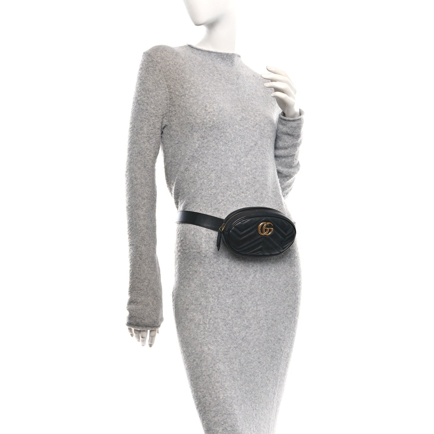 Gucci Calfskin Matelasse GG Marmont Belt Bag 95 38 Black 2 of 10