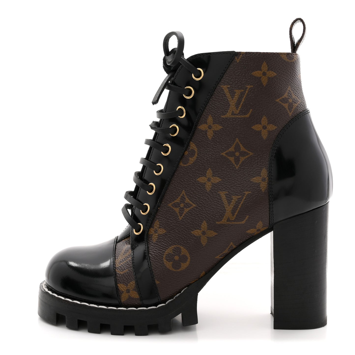Patent Calfskin Monogram Star Trail Ankle Boots 38.5 Black